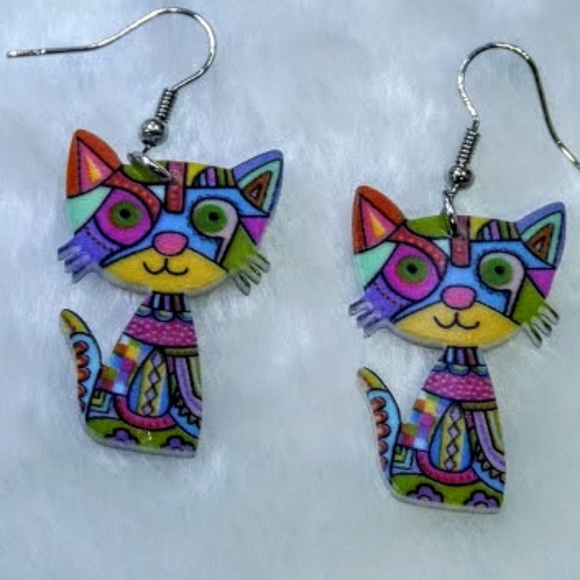 🎉HP🎉 Cat Kitten Multicolored Acrylic Dangle Earrings - Picture 3 of 6